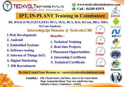 Online offline Summer internship|Ipt training|Techvolt Software|Coimbatore
